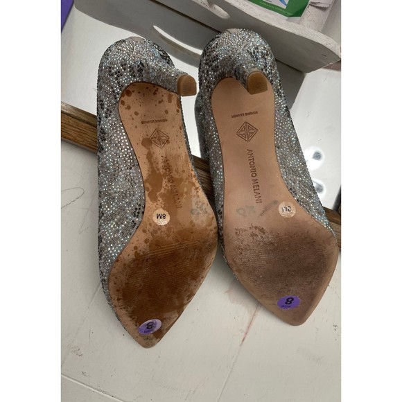 Sz 8 Antonio Melani Silver Mallana Grey Sequined/Rhinestoned Leather Heels Pumps - Picture 6 of 8